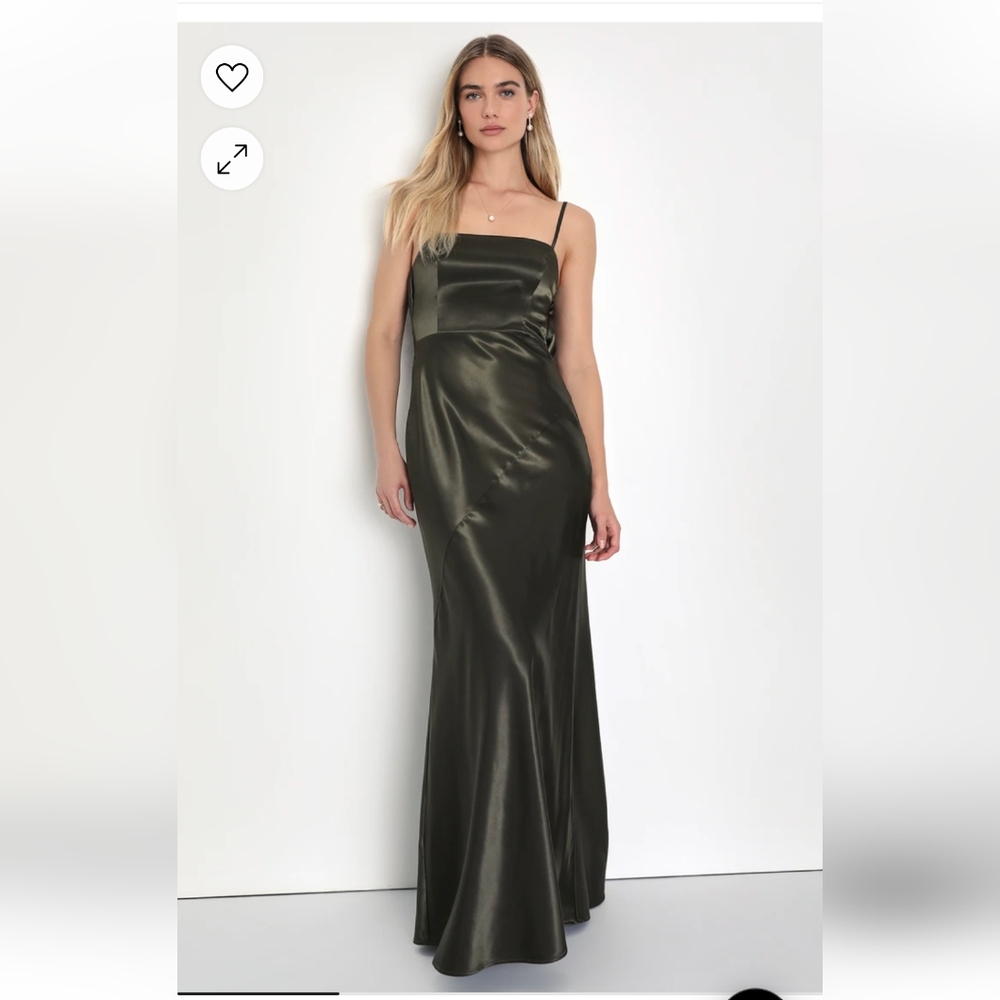 Lulus Olive Satin Wedding Guest Dress NWT